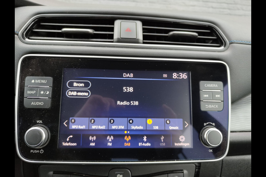 Nissan Leaf e+ Tekna 62kWh 218pk LEER Apple Carplay Android Auto Cruise control adaptief 360°Camera Navi Ecc Stoel+Stuurverwarming Keyless D Dodehoek detector Rijstrooksensor met correctie Uitparkeer waarschuwing Verkeersbord detectie Bluetooth Privacy Glas Lmv 17" Grootste Accu Grootste Actieradius Hoogste vermogen 218pk !