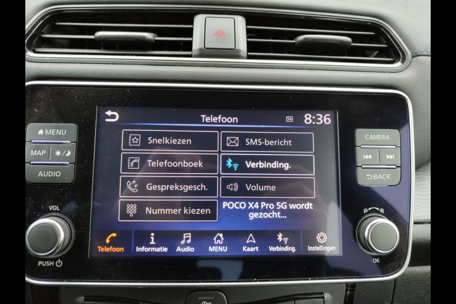 Nissan Leaf e+ Tekna 62kWh 218pk LEER Apple Carplay Android Auto Cruise control adaptief 360°Camera Navi Ecc Stoel+Stuurverwarming Keyless D Dodehoek detector Rijstrooksensor met correctie Uitparkeer waarschuwing Verkeersbord detectie Bluetooth Privacy Glas Lmv 17" Grootste Accu Grootste Actieradius Hoogste vermogen 218pk !