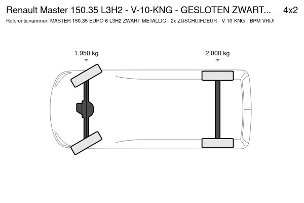 Renault Master 150.35 L3H2 - V-10-KNG - GESLOTEN ZWART METALLIC - 2x ZIJSCHUIFDEUR - TREKHAAK - EURO 6 - BPM VRIJ!