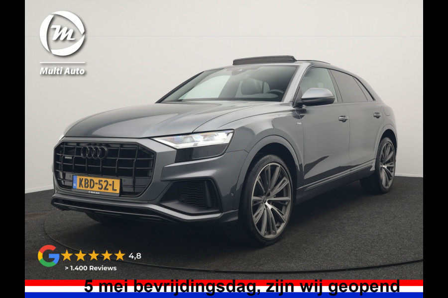 Audi Q8 55 TFSI e Quattro 2x S Line Black Optic PHEV 381pk Dealer O.H. | Trekhaak Af Fabriek | Luchtvering | Panodak | Bang & Olufsen Sound | Camera | Alcantara Sportstoelen Verwarmd | 23"L.M | Virtual | Navigatie | DAB | Plug In Hybrid |