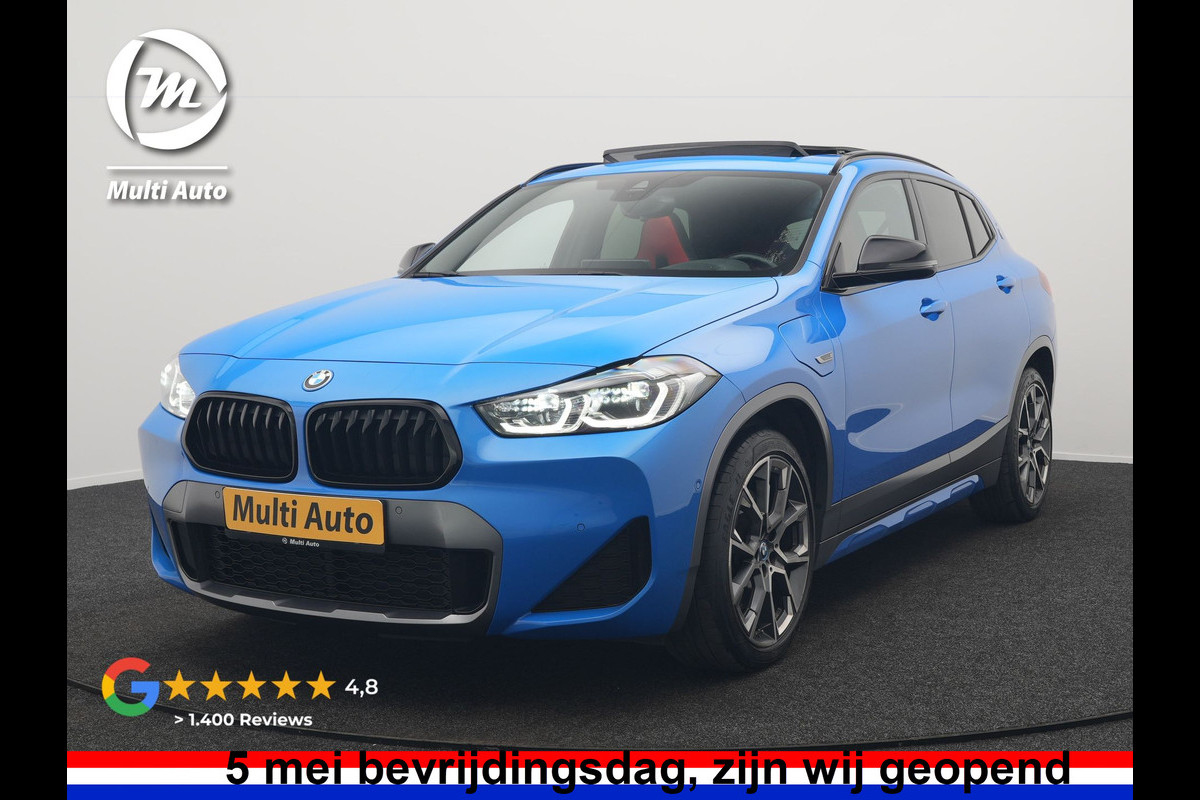 BMW X2 xDrive25e M Sport PHEV 220pk Dealer O.H. | Trekhaak Afn. | Panodak | Adaptive Cruise | Head Up | Camera | Harman / Kardon | Lederen Competition Stoelen Memory & Verwarmd | Keyless | 19"L.M | Sfeerverlichting | Navigatie | DAB | Plug