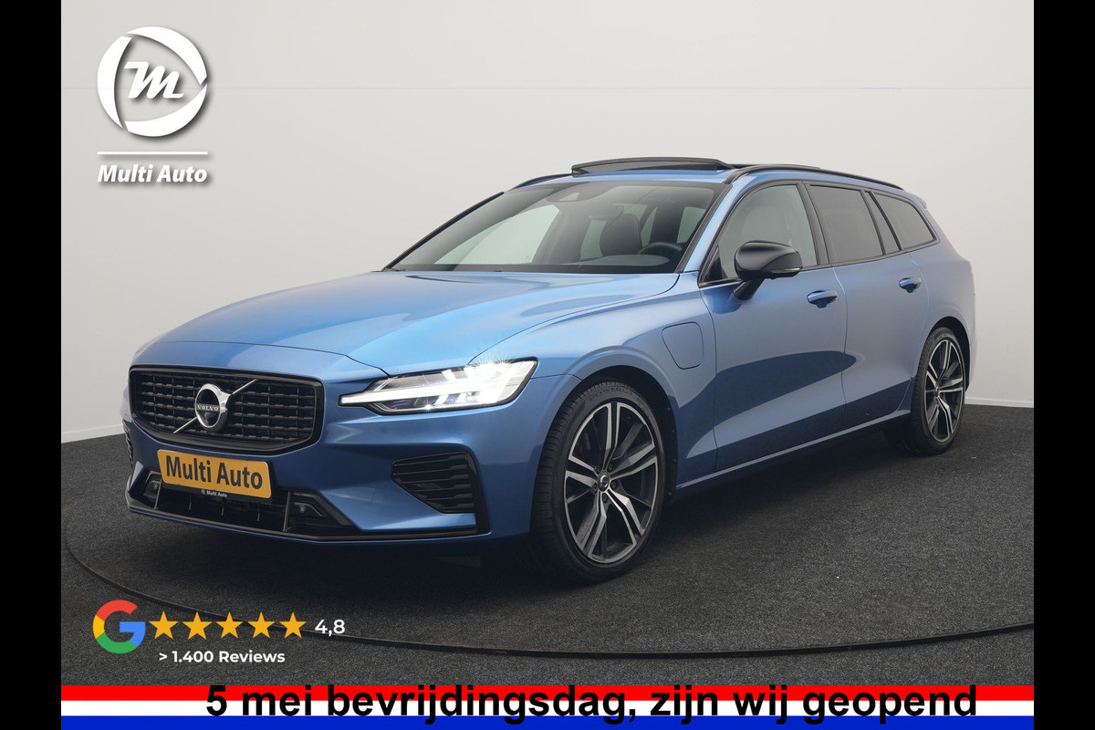 Volvo V60 T6 Recharge AWD R-Design PHEV 340pk Dealer O.H. | Trekhaak Af Fabriek | Panodak | Adaptive Cruise | 360 Camera | Lederen Sportstoelen Memory & Verwarmd | Keyless | Blis | Stuur Verwarmd | Apple Carplay | Navigatie | DAB | Plug In Hybrid |