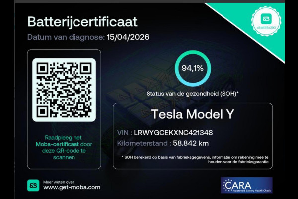 Tesla Model Y Long Range AWD 75 kWh SOH 94,1%