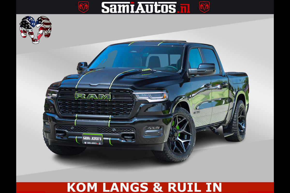 Dodge Ram Limited Night High Output 540HP 706Nm | Massage + Full Option | De Meest Luxe en Volle Pick-Up in zijn Klasse | Comfortabele Dubbele Cabine met Royale 5 Zitplaatsen | BPM vrij | Nu Leverbaar uit Voorraad | Voorraad Nr 2300 - 7689