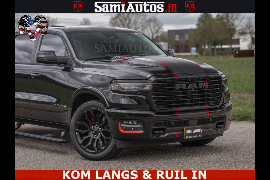 Dodge Ram NIGHT PREMIUM | 426PK | STRIPING | LUCHTVERING | HUD | PANO | 360 CAM | Full Option | LIMITED WHEELS | De Meest Luxe Pick-Up in  Comfortabele Dubbele Cabine met Royale 5 Zitplaatsen | EERSTE EIGENAAR | SMOKE PACK | BOM VOL |
