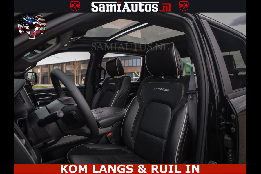 Dodge Ram NIGHT PREMIUM | 426PK | STRIPING | LUCHTVERING | HUD | PANO | 360 CAM | Full Option | LIMITED WHEELS | De Meest Luxe Pick-Up in  Comfortabele Dubbele Cabine met Royale 5 Zitplaatsen | EERSTE EIGENAAR | SMOKE PACK | BOM VOL |