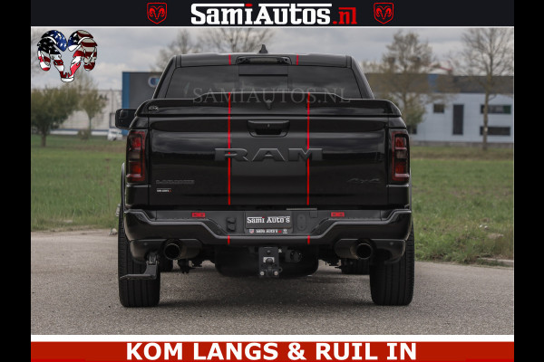Dodge Ram NIGHT PREMIUM | 426PK | STRIPING | LUCHTVERING | HUD | PANO | 360 CAM | Full Option | LIMITED WHEELS | De Meest Luxe Pick-Up in  Comfortabele Dubbele Cabine met Royale 5 Zitplaatsen | EERSTE EIGENAAR | SMOKE PACK | BOM VOL |