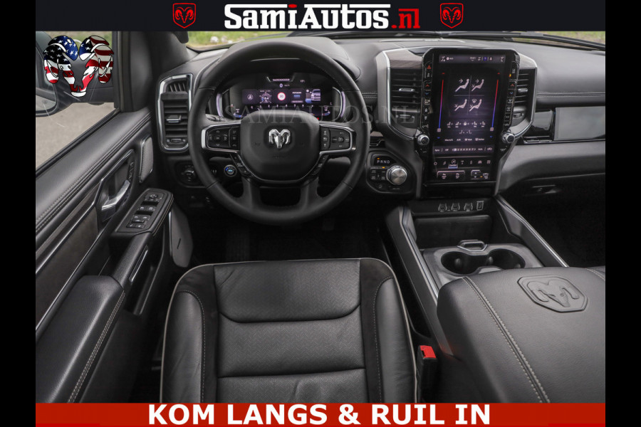 Dodge Ram NIGHT PREMIUM | 426PK | STRIPING | LUCHTVERING | HUD | PANO | 360 CAM | Full Option | LIMITED WHEELS | De Meest Luxe Pick-Up in  Comfortabele Dubbele Cabine met Royale 5 Zitplaatsen | EERSTE EIGENAAR | SMOKE PACK | BOM VOL |