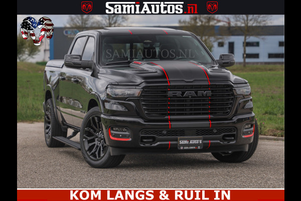 Dodge Ram NIGHT PREMIUM | 426PK | STRIPING | LUCHTVERING | HUD | PANO | 360 CAM | Full Option | LIMITED WHEELS | De Meest Luxe Pick-Up in  Comfortabele Dubbele Cabine met Royale 5 Zitplaatsen | EERSTE EIGENAAR | SMOKE PACK | BOM VOL |