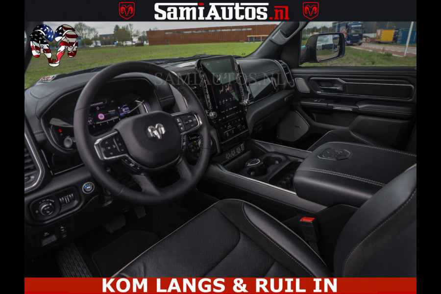 Dodge Ram NIGHT PREMIUM | 426PK | STRIPING | LUCHTVERING | HUD | PANO | 360 CAM | Full Option | LIMITED WHEELS | De Meest Luxe Pick-Up in  Comfortabele Dubbele Cabine met Royale 5 Zitplaatsen | EERSTE EIGENAAR | SMOKE PACK | BOM VOL |