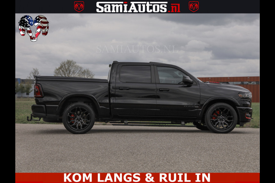 Dodge Ram NIGHT PREMIUM | 426PK | STRIPING | LUCHTVERING | HUD | PANO | 360 CAM | Full Option | LIMITED WHEELS | De Meest Luxe Pick-Up in  Comfortabele Dubbele Cabine met Royale 5 Zitplaatsen | EERSTE EIGENAAR | SMOKE PACK | BOM VOL |
