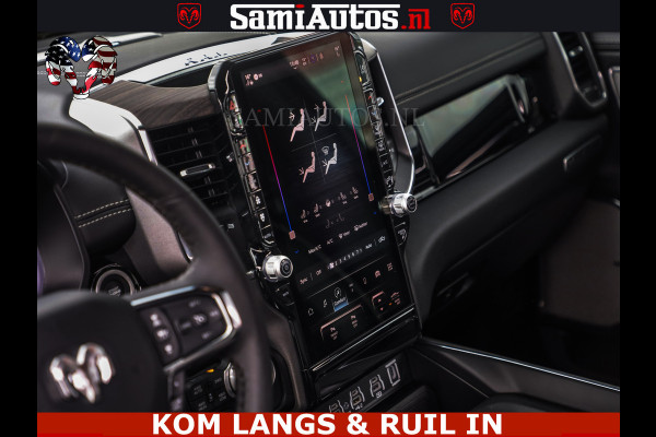 Dodge Ram NIGHT PREMIUM | 426PK | STRIPING | LUCHTVERING | HUD | PANO | 360 CAM | Full Option | LIMITED WHEELS | De Meest Luxe Pick-Up in  Comfortabele Dubbele Cabine met Royale 5 Zitplaatsen | EERSTE EIGENAAR | SMOKE PACK | BOM VOL |