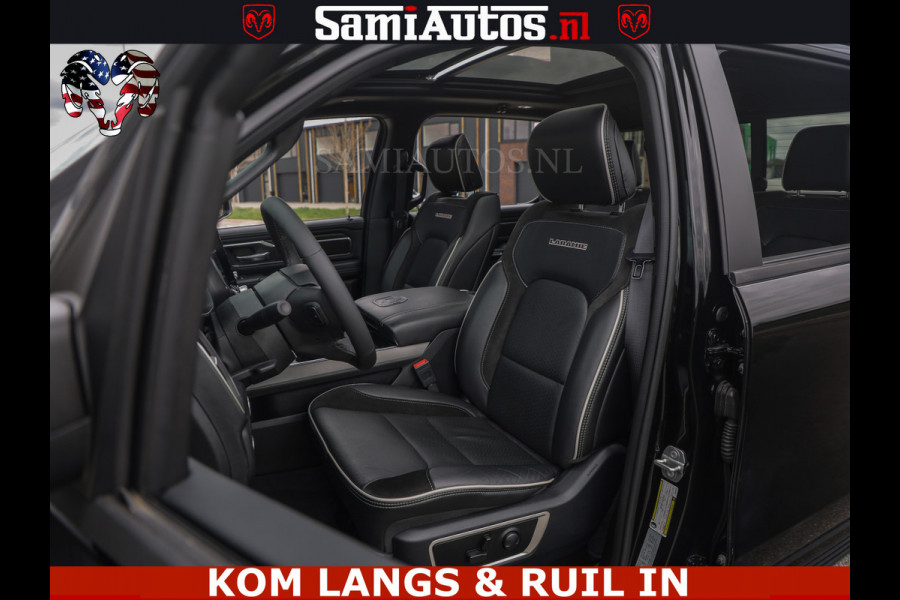Dodge Ram NIGHT PREMIUM | 426PK | STRIPING | LUCHTVERING | HUD | PANO | 360 CAM | Full Option | LIMITED WHEELS | De Meest Luxe Pick-Up in  Comfortabele Dubbele Cabine met Royale 5 Zitplaatsen | EERSTE EIGENAAR | SMOKE PACK | BOM VOL |