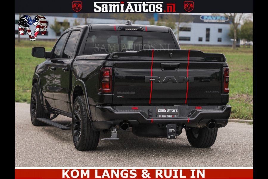 Dodge Ram NIGHT PREMIUM | 426PK | STRIPING | LUCHTVERING | HUD | PANO | 360 CAM | Full Option | LIMITED WHEELS | De Meest Luxe Pick-Up in  Comfortabele Dubbele Cabine met Royale 5 Zitplaatsen | EERSTE EIGENAAR | SMOKE PACK | BOM VOL |