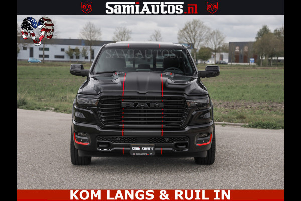 Dodge Ram NIGHT PREMIUM | 426PK | STRIPING | LUCHTVERING | HUD | PANO | 360 CAM | Full Option | LIMITED WHEELS | De Meest Luxe Pick-Up in  Comfortabele Dubbele Cabine met Royale 5 Zitplaatsen | EERSTE EIGENAAR | SMOKE PACK | BOM VOL |