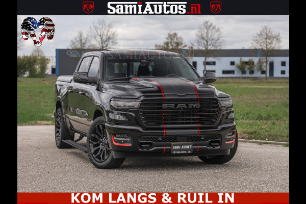 Dodge Ram NIGHT PREMIUM | 426PK | STRIPING | LUCHTVERING | HUD | PANO | 360 CAM | Full Option | LIMITED WHEELS | De Meest Luxe Pick-Up in  Comfortabele Dubbele Cabine met Royale 5 Zitplaatsen | EERSTE EIGENAAR | SMOKE PACK | BOM VOL |