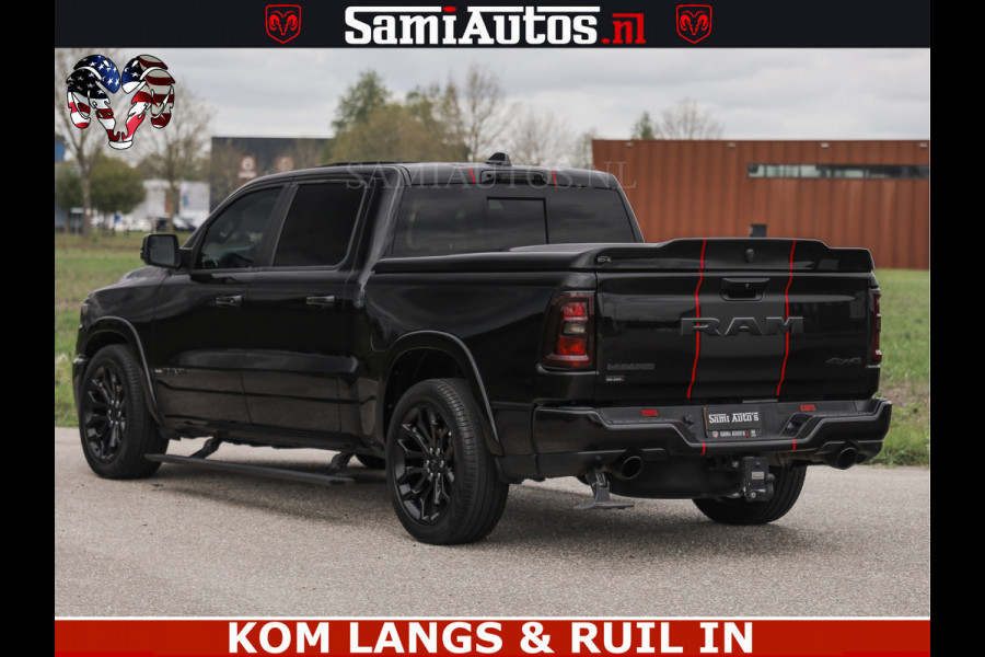 Dodge Ram NIGHT PREMIUM | 426PK | STRIPING | LUCHTVERING | HUD | PANO | 360 CAM | Full Option | LIMITED WHEELS | De Meest Luxe Pick-Up in  Comfortabele Dubbele Cabine met Royale 5 Zitplaatsen | EERSTE EIGENAAR | SMOKE PACK | BOM VOL |
