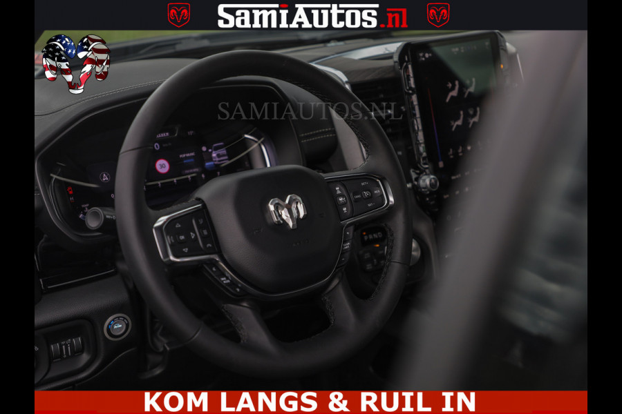 Dodge Ram NIGHT PREMIUM | 426PK | STRIPING | LUCHTVERING | HUD | PANO | 360 CAM | Full Option | LIMITED WHEELS | De Meest Luxe Pick-Up in  Comfortabele Dubbele Cabine met Royale 5 Zitplaatsen | EERSTE EIGENAAR | SMOKE PACK | BOM VOL |