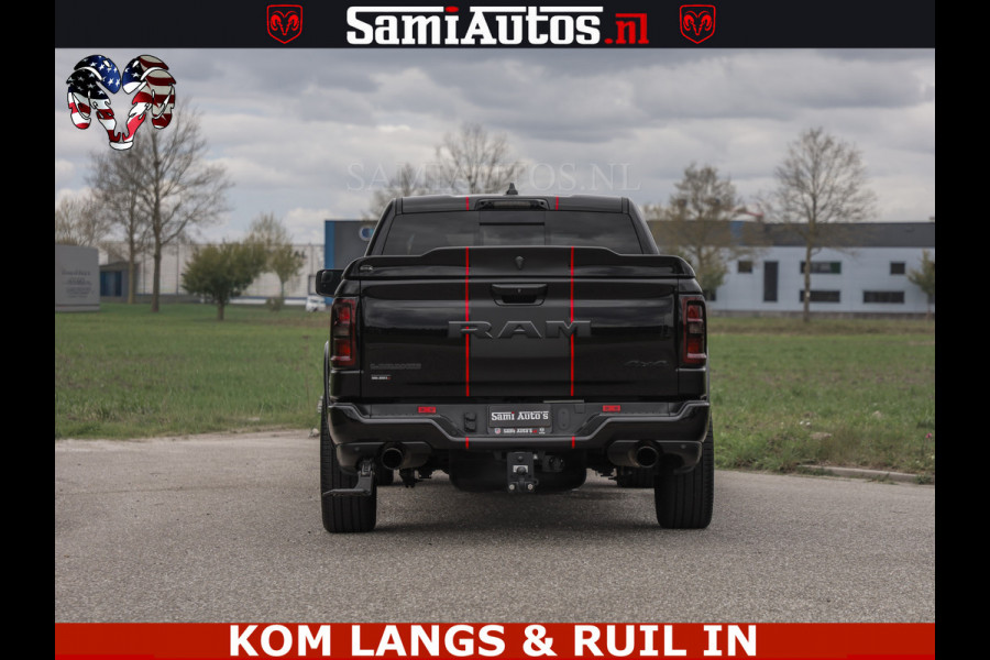 Dodge Ram NIGHT PREMIUM | 426PK | STRIPING | LUCHTVERING | HUD | PANO | 360 CAM | Full Option | LIMITED WHEELS | De Meest Luxe Pick-Up in  Comfortabele Dubbele Cabine met Royale 5 Zitplaatsen | EERSTE EIGENAAR | SMOKE PACK | BOM VOL |