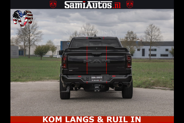 Dodge Ram NIGHT PREMIUM | 426PK | STRIPING | LUCHTVERING | HUD | PANO | 360 CAM | Full Option | LIMITED WHEELS | De Meest Luxe Pick-Up in  Comfortabele Dubbele Cabine met Royale 5 Zitplaatsen | EERSTE EIGENAAR | SMOKE PACK | BOM VOL |