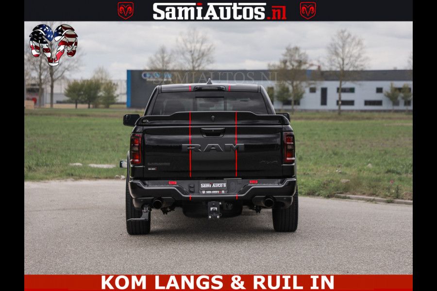 Dodge Ram NIGHT PREMIUM | 426PK | STRIPING | LUCHTVERING | HUD | PANO | 360 CAM | Full Option | LIMITED WHEELS | De Meest Luxe Pick-Up in  Comfortabele Dubbele Cabine met Royale 5 Zitplaatsen | EERSTE EIGENAAR | SMOKE PACK | BOM VOL |
