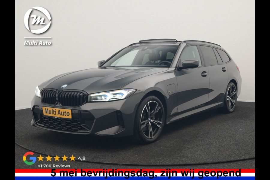 BMW 3 Serie Touring 330e M Sport FACELIFT PHEV 293pk Dealer O.H. | Trekhaak Af Fabriek | Panodak | Head Up | Camera | Dravitgrau | Lederen Sportstoelen Verwarmd | Sfeerverlichting | Apple Carplay | Keyless | Blis | Cruise Control | Navigatie | DAB | Plug In Hybrid |