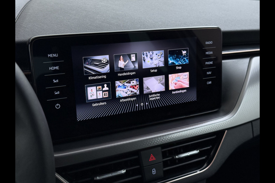 Škoda Kamiq T 111pk 1/2 Leer+Elek.Stoel+Verwarmd Apple Camera Android Auto Navi Ecc Camera Cruise Control Pdc Business Edition Draadloze Tel.lader Lmv 16" Isofix Voorruitverwarming DAB Led 1e Eigenaar Origineel Nederlandse Auto