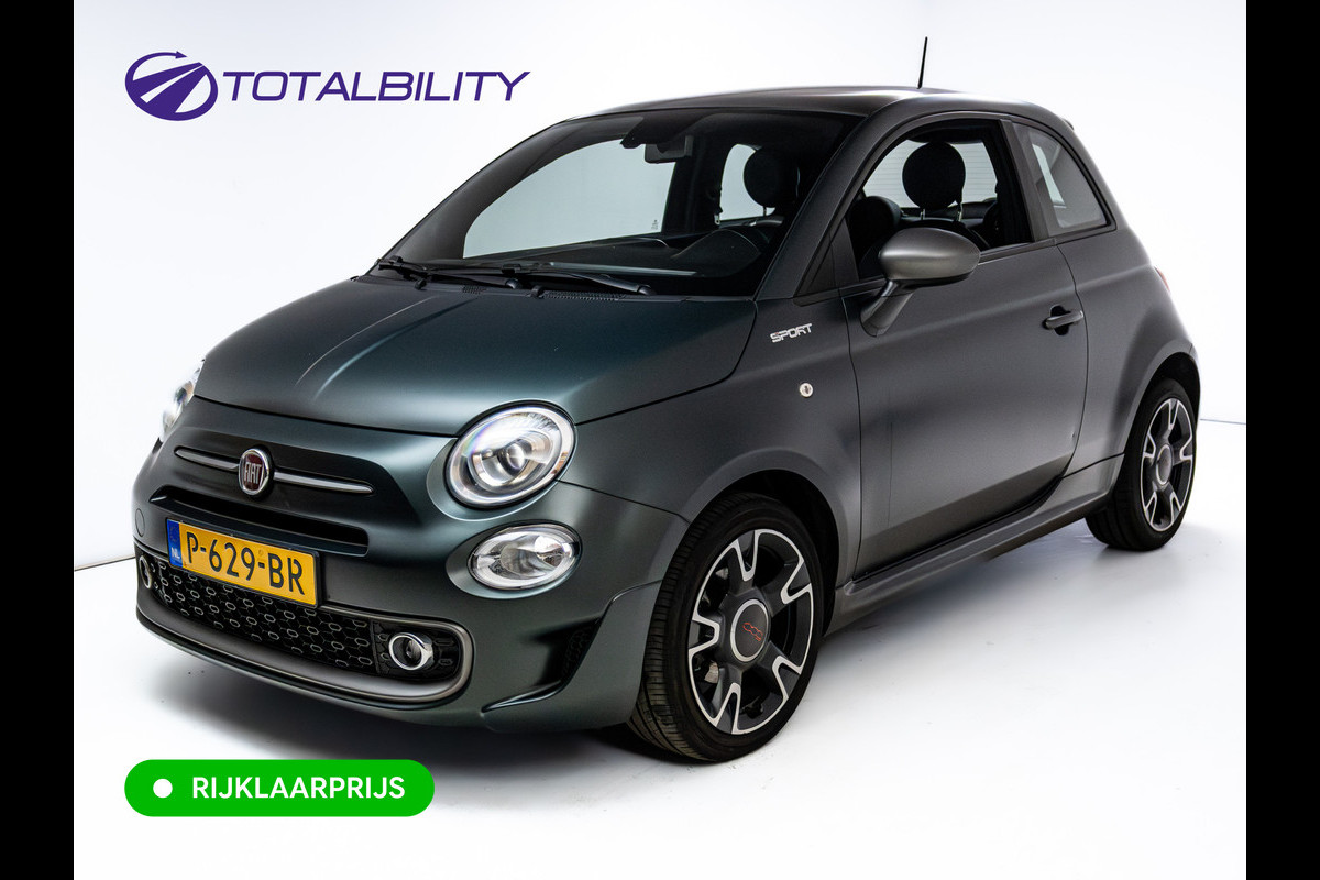 Fiat 500 1.0 Hybrid Sport Verde Portofino | 1/2 Leder/stof | Panodak | Led+ | Uconnect | Airco, Lederen MF stuurwiel, PDC achter, 16" velgen