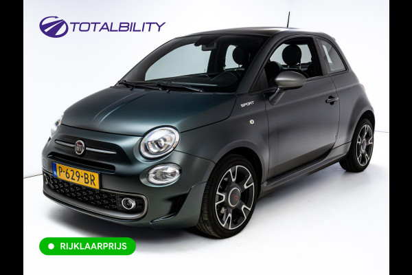 Fiat 500 1.0 Hybrid Sport Verde Portofino | 1/2 Leder/stof | Panodak | Led+ | Uconnect | Airco, Lederen MF stuurwiel, PDC achter, 16" velgen