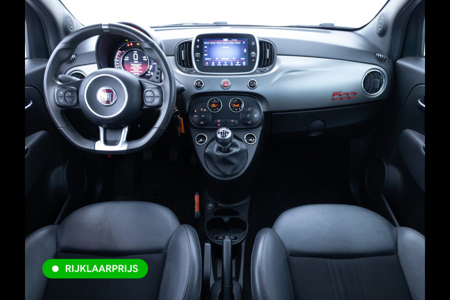 Fiat 500 1.0 Hybrid Sport Verde Portofino | 1/2 Leder/stof | Panodak | Led+ | Uconnect | Airco, Lederen MF stuurwiel, PDC achter, 16" velgen
