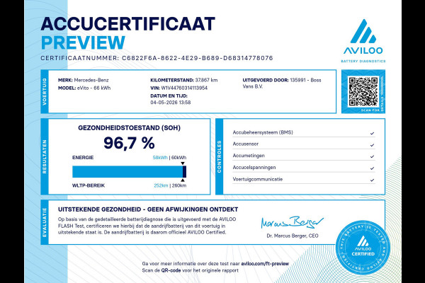 Mercedes-Benz eVito 112 eVito 66 kWh L2 286km WLTP 96,7% (SOH) Snelladen Laadkabel Carplay Climate control Cruise control Camera Parkeersensoren voor achter