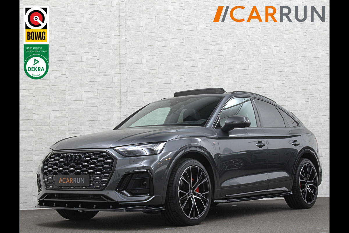 Audi Q5 Sportback S-Line | Luchtvering | Panorama | Carbon | Head-Up | Trekhaak | Keyless-Entry | Leder | Matrix-LED | Black-Optic | Standkachel | Virtual-Cockpit | Carplay | Getint Glas | Stoelverwarming | Zwarte Hemel | Draadloos Laden |