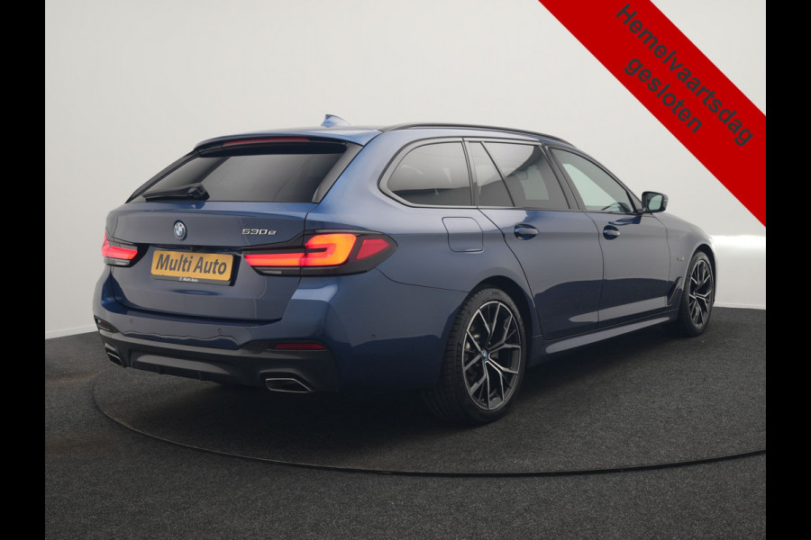 BMW 5 Serie Touring 530e M Sport PHEV 293pk Dealer O.H. | Panodak | Adaptive Cruise | 360 Camera | Harman / Kardon | Lederen Comfortzetels Memory & Verwarmd | Adaptive LED | Apple Carplay | Blis | Sfeerverlichting | Navigatie | DAB | Plug In Hybrid |
