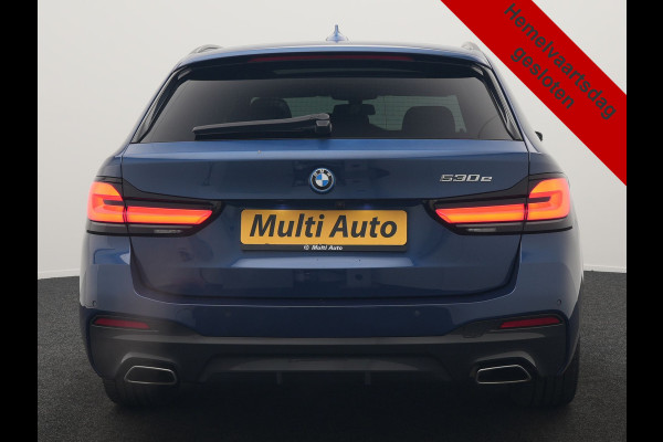 BMW 5 Serie Touring 530e M Sport PHEV 293pk Dealer O.H. | Panodak | Adaptive Cruise | 360 Camera | Harman / Kardon | Lederen Comfortzetels Memory & Verwarmd | Adaptive LED | Apple Carplay | Blis | Sfeerverlichting | Navigatie | DAB | Plug In Hybrid |