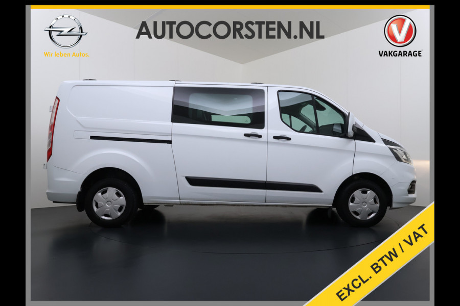 Ford Transit Custom 300 2.0TDCI 130PK Dubbele Cabine L2H1 Trekhaak Navi Camera Airco Cruise Control Pdc Trend DC Schuifdeur Betonplex Vloer Wandbetimmering Bott Inbouwkast Lane Assist 2.800KG Trekgewicht 1e Eigenaar