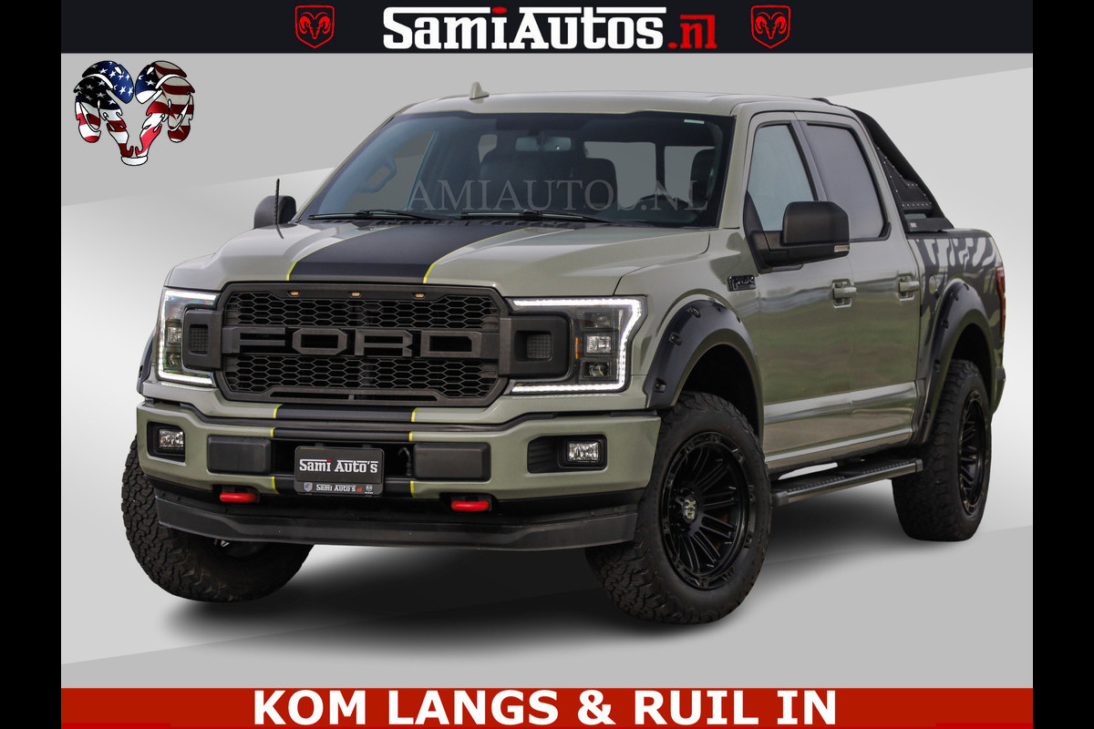 Dodge Ram FORD F150 5.0 V8 4X4 | MAT OLIVE GREEN | BIJTELLING VRIJ | ZEER DIK | CAMERA | 3500KG | PANORAMA | LEDER | GO RHINO ROLLBAR | CRUISE CONTROL | PRINS LPG | BAKFLIP COVER | Deze pick-up is leverbaar met zowel een groot rijbewijs (C) als een klein rijbewijs (B). Laat ons weten wat jouw voorkeur is.