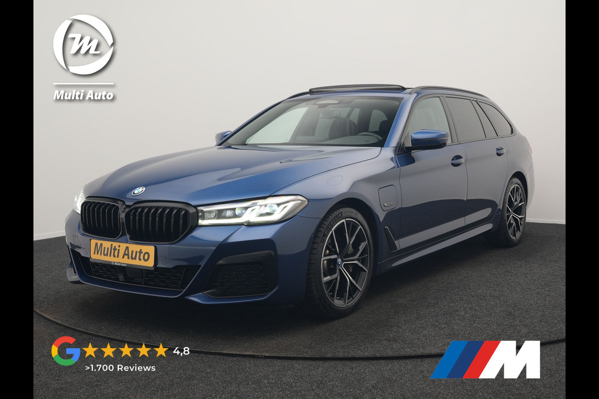 BMW 5 Serie Touring 530e M Sport PHEV 293pk Dealer O.H. | Panodak | Adaptive Cruise | 360 Camera | Harman / Kardon | Lederen Comfortzetels Memory & Verwarmd | Adaptive LED | Apple Carplay | Blis | Sfeerverlichting | Navigatie | DAB | Plug In Hybrid |