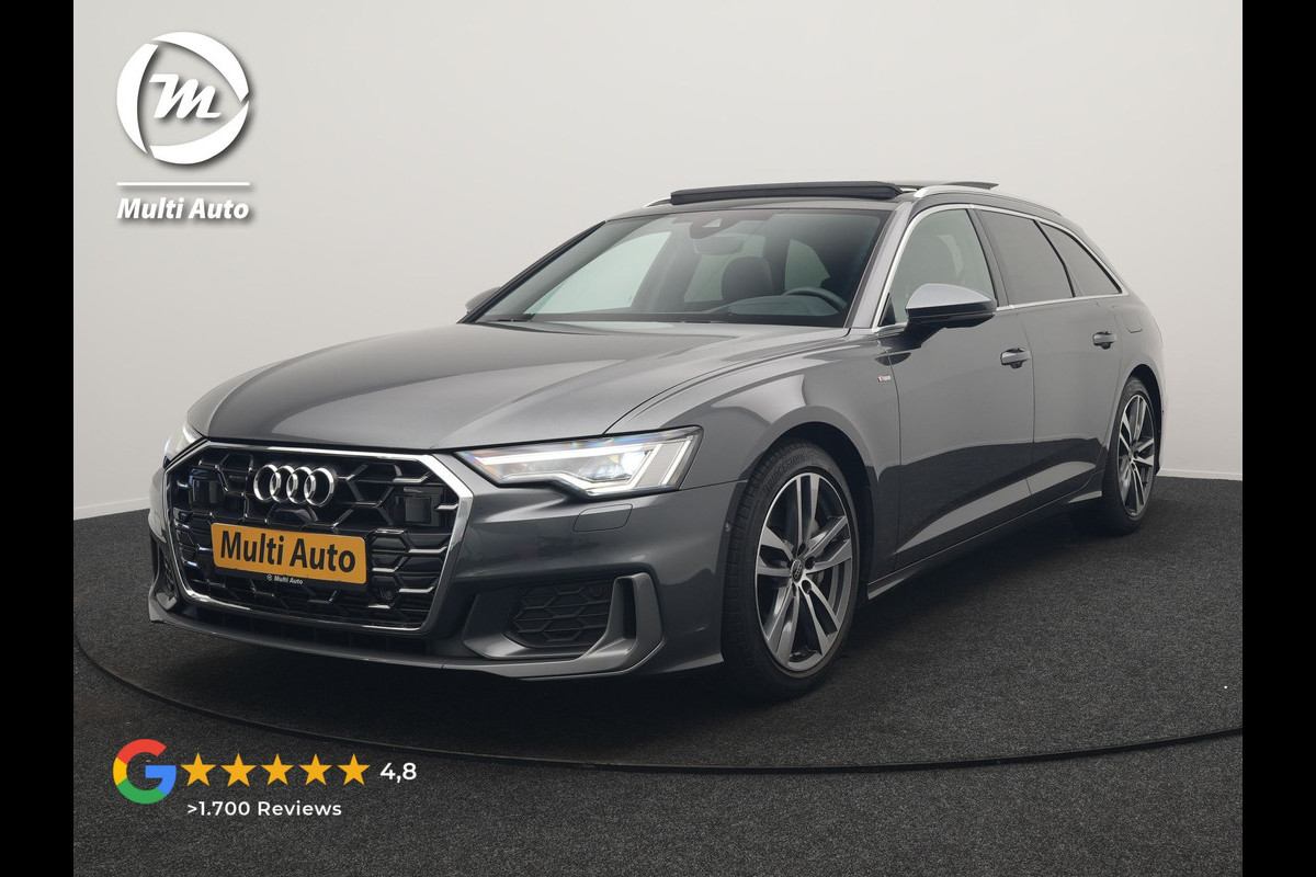 Audi A6 Avant 50 TFSI e quattro S-Line PHEV 300pk Dealer O.H | Panodak | Head Up | Adaptive Cruise | Lederen Sportstoelen Memory & Verwarmd | S Sportstuur Verwarmd | Apple Carplay | Blis | Sfeerverlichting | Keyless | Navigatie | Virtual | DAB | 19" L. | Plug In Hybrid |