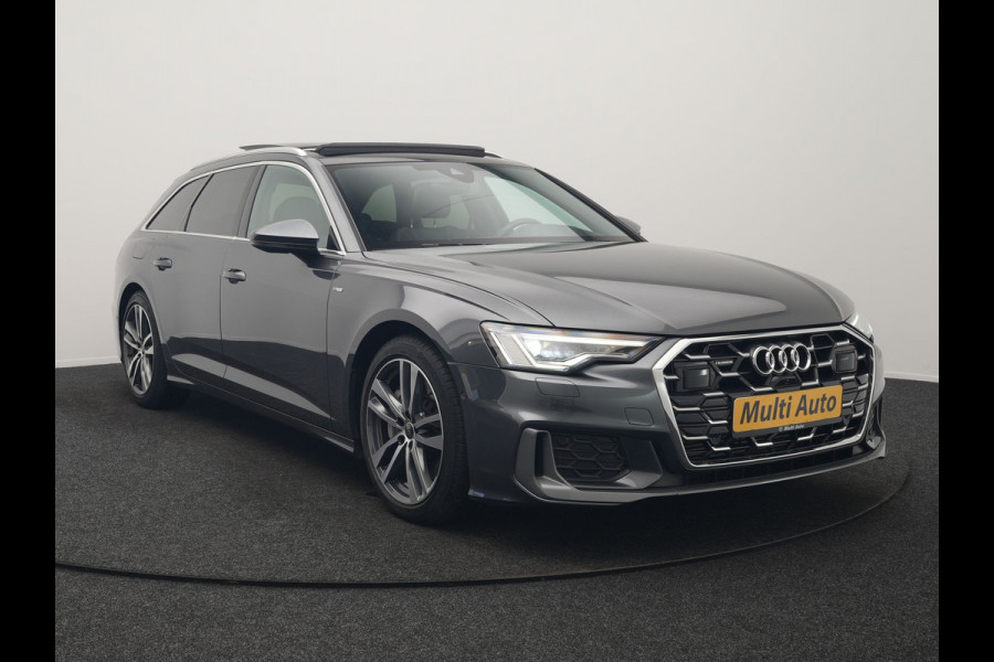 Audi A6 Avant 50 TFSI e quattro S-Line PHEV 300pk Dealer O.H | Panodak | Head Up | Adaptive Cruise | Lederen Sportstoelen Memory & Verwarmd | S Sportstuur Verwarmd | Apple Carplay | Blis | Sfeerverlichting | Keyless | Navigatie | Virtual | DAB | 19" L. | Plug In Hybrid |
