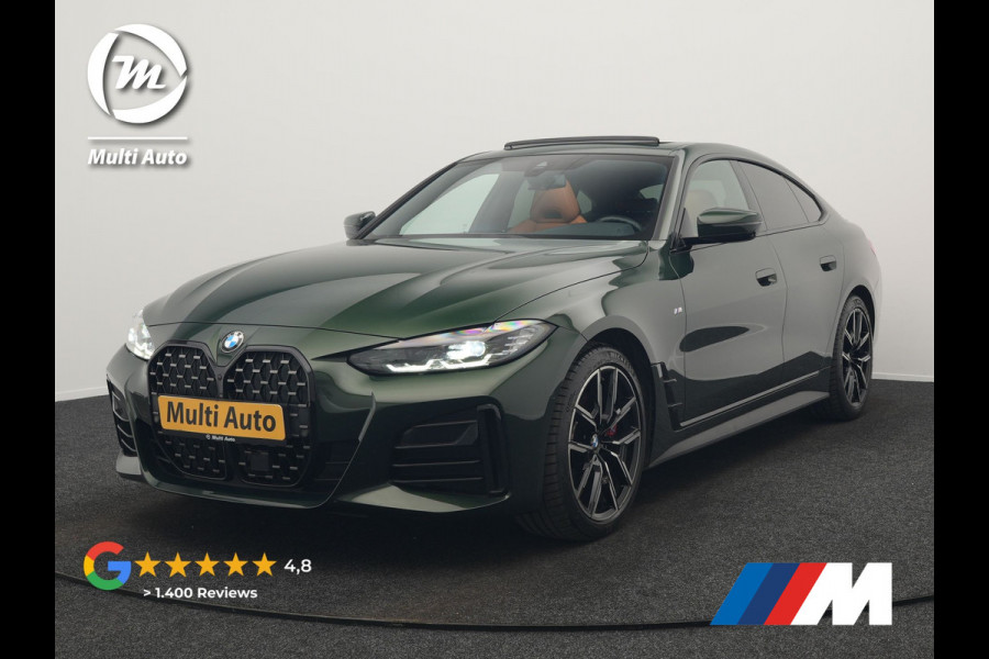 BMW 4 Serie Gran Coupé 430i M Sport 245pk Dealer O.H Sanremo Green | Panodak | Lederen Competition Stoelen Memory & Verwarmd | Adaptive Onderstel | 360 Camera | Harman & Kardon | 19" L.M | Carbon | Apple Carplay | Navigatie | Blis | Virtual | DAB |