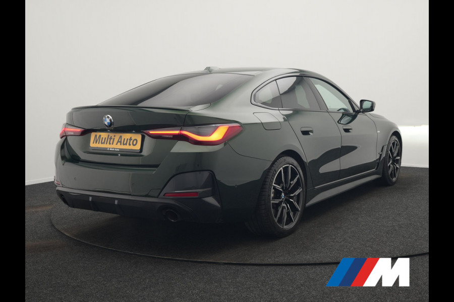 BMW 4 Serie Gran Coupé 430i M Sport 245pk Dealer O.H Sanremo Green | Panodak | Lederen Competition Stoelen Memory & Verwarmd | Adaptive Onderstel | 360 Camera | Harman & Kardon | 19" L.M | Carbon | Apple Carplay | Navigatie | Blis | Virtual | DAB |