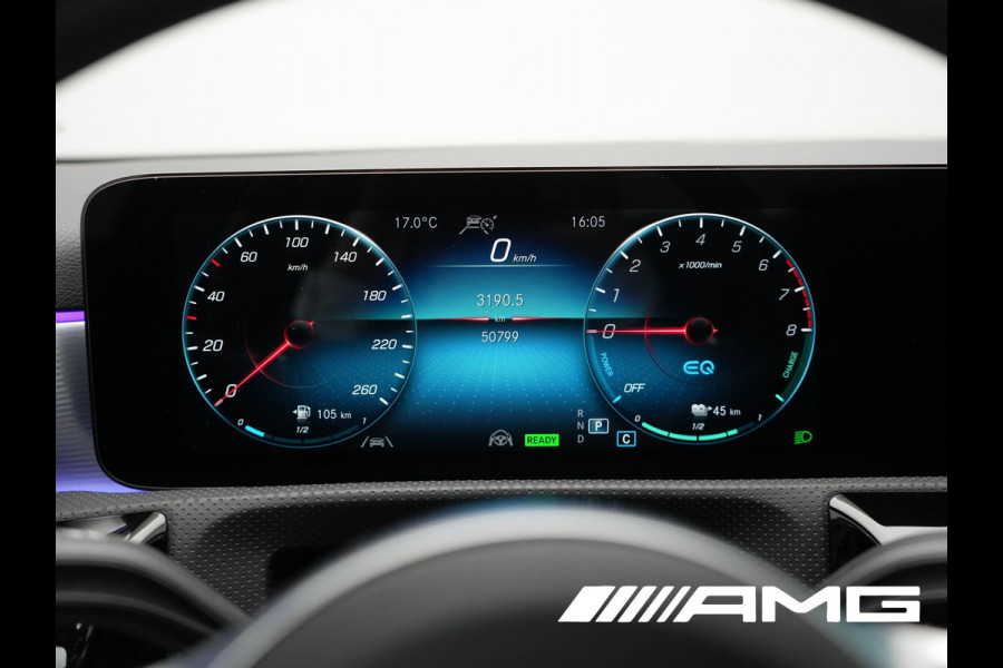 Mercedes-Benz A-Klasse 250 e **SONDERFARBE!** AMG Limited PHEV 218pk | Adaptive Cruise | Head Up | Multi Beam LED | Alcantara Sportstoelen Verwarmd | Night Pakket | Sfeerverlichting | MBUX | Apple Carplay | Widescreen Navi | 19"L.M | Mountaingrau Magno | Plug