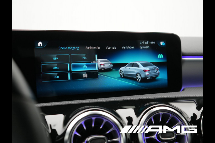 Mercedes-Benz A-Klasse 250 e **SONDERFARBE!** AMG Limited PHEV 218pk | Adaptive Cruise | Head Up | Multi Beam LED | Alcantara Sportstoelen Verwarmd | Night Pakket | Sfeerverlichting | MBUX | Apple Carplay | Widescreen Navi | 19"L.M | Mountaingrau Magno | Plug