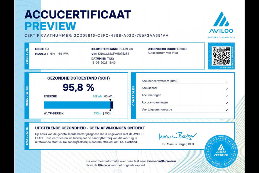 Kia e-Niro DynamicPlusLine 64 kWh | SOH 95,8% | Stoel/stuurverwarming | Schuif/kanteldak | Navi | Camera |