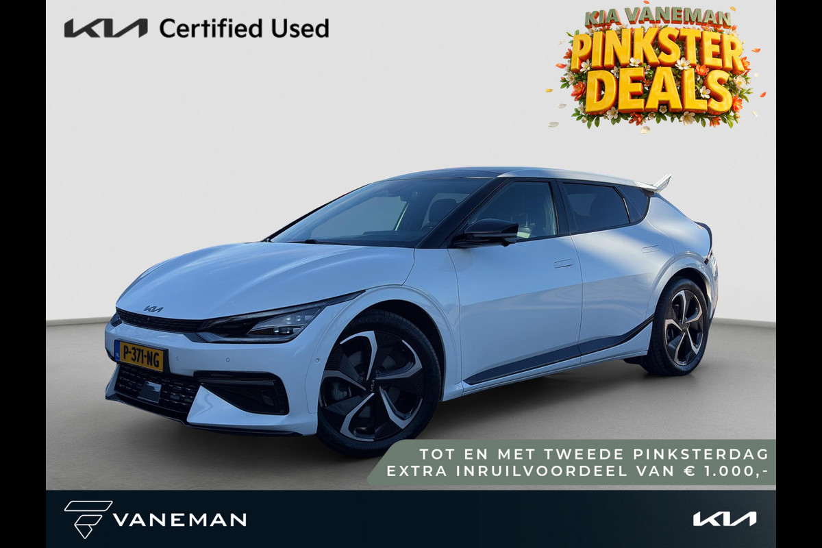 Kia Ev6 GT-Line AWD 77.4 kWh Pano | HUD | MeridianSound | 360-Camera | Alcantara/Leder | Memory Seats | Stoelverkoeling | Apple Carplay & Android Auto | SOH 100%