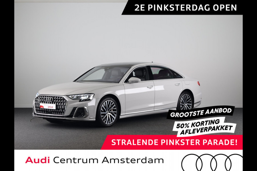 Audi A8 60 TFSI e quattro Lang 462 pk Tiptronic | Verlengde garantie | Navigatie | Panoramadak | Parkeersensoren (Park assist) | Rondomzicht camera | Stoelverwarming/ventilatie/massage v/a | B&O Soundsystem |