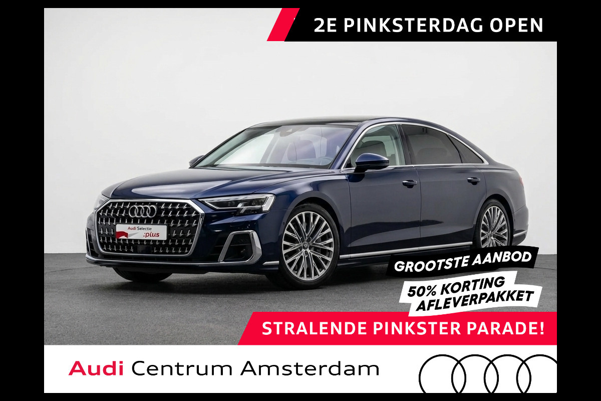 Audi A8 60 TFSI e quattro Lang 462pk | Komt begin juni binnen | Panoramadak | Ventilatie + massage voor en achter | HUD | Luchtvering