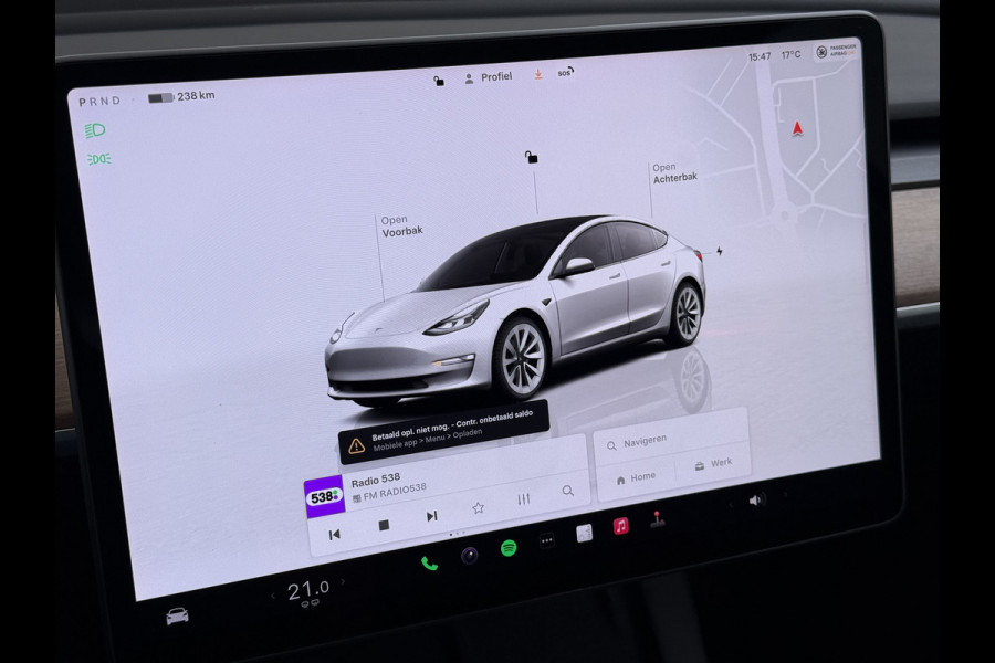 Tesla Model 3 Standard RWD Plus LFP Accu SOH 90,5% Warmtepomp Lmv 19" Elek.Achterklep Leder Panoramadak Navi Ecc Camera's Navi Ecc Pdc Traffic Aware Cruise + Aut.Sturen Lmv Led Elek.Stoelen+Memory+Verwarmd Dealeronderhouden Origineel Nederlandse Auto Garantie op Accu en Motor tot 21-6-2030/160.000km