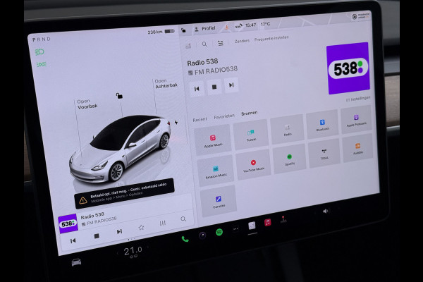 Tesla Model 3 Standard RWD Plus LFP Accu SOH 90,5% Warmtepomp Lmv 19" Elek.Achterklep Leder Panoramadak Navi Ecc Camera's Navi Ecc Pdc Traffic Aware Cruise + Aut.Sturen Lmv Led Elek.Stoelen+Memory+Verwarmd Dealeronderhouden Origineel Nederlandse Auto Garantie op Accu en Motor tot 21-6-2030/160.000km
