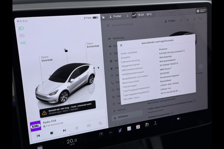 Tesla Model Y RWD 300PK LFP Accu SOH 92,5% Trekhaak Warmtepomp Leder Navi Ecc Adap.Cruise Panoramadak Camera's Stuur+Stoelverwarming Led Traffic-Aware Cruise Control Toybox Elek.Achterklep 1.600KG Trekgewicht 1e Eigenaar Origineel Nederlandse Auto